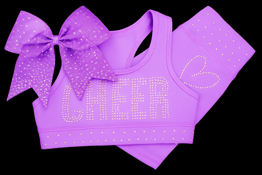 Youth Cheer Sweetheart Bundle – Sports Bra, Shorts & Bow